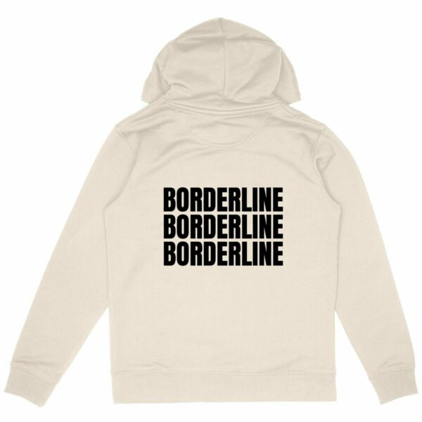 Hoodie Unisexe Borderline - Hoodie dans le merch Borderline - ivoire écriture noire - de dos : écrit Borderline 3x