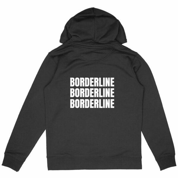 Hoodie Unisexe Borderline - Hoodie dans le merch Borderline - noir écriture blanche - de dos : écrit Borderline 3x