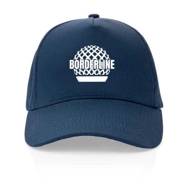 Casquette 100% recyclée - casquette sur le merch Borderline - bleue avec écriture blanche, de face avec logo Borderline