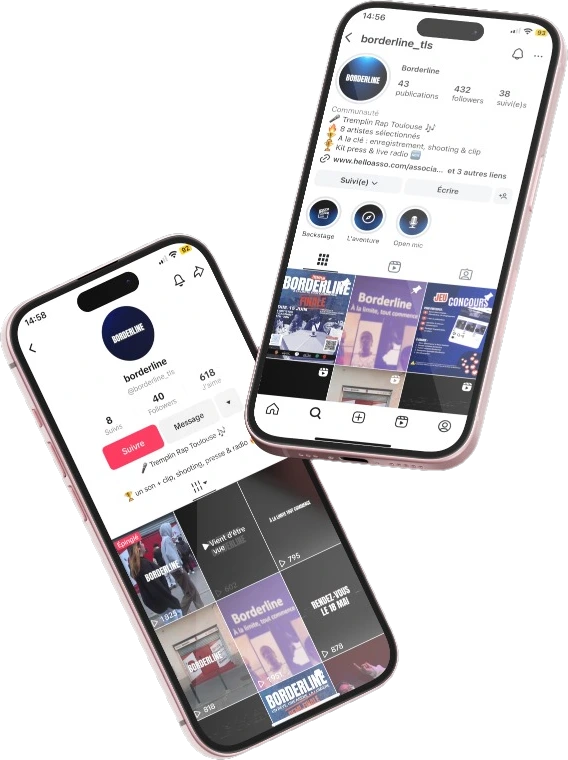 Mockup mobile avec les réseaux sociaux (Instagram/TikTok) Borderline